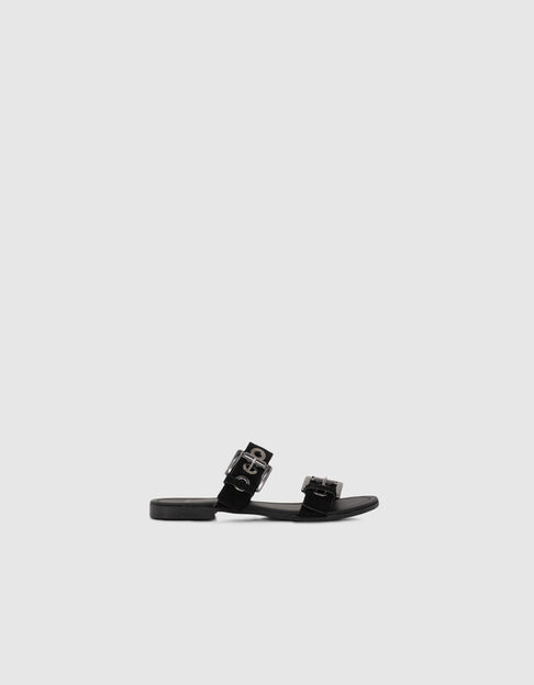 Women’s black suede mules with eyelet straps