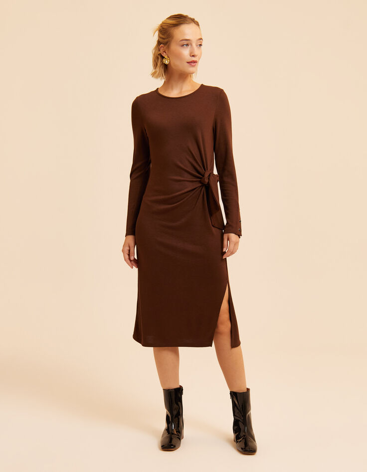 Robe tube longue marron &agrave; nouer c&ocirc;t&eacute; I.Code-8