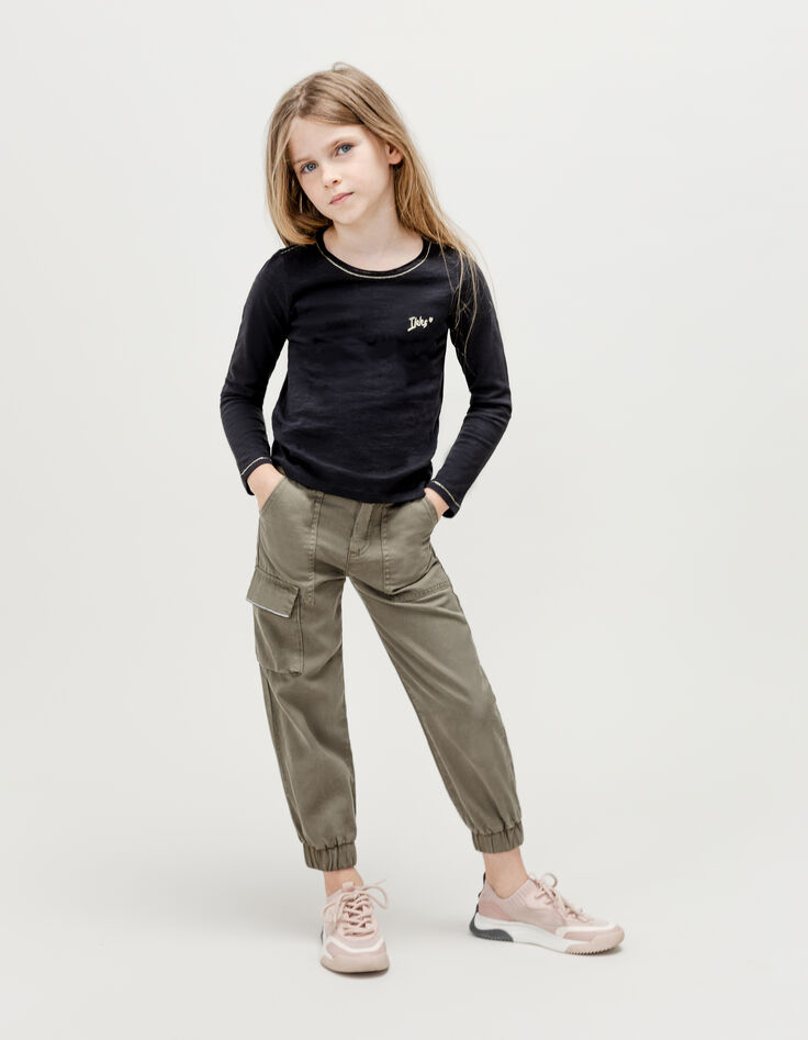 Pantalón BATTLE caqui tira fantasía bolsillo niña-1