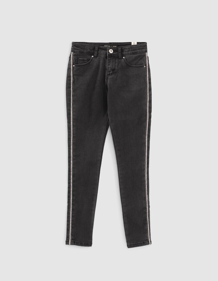 Jean skinny black used avec bandes-bijou fille-1