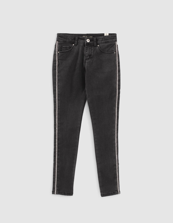 Vaqueros skinny black used con franjas joya niña-1