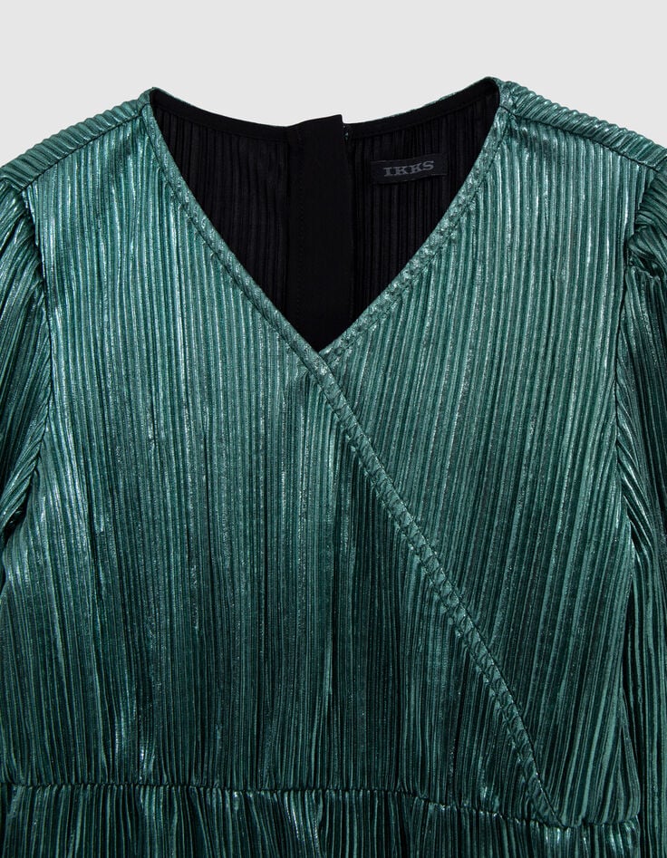 Robe émeraude plissée métallisée-2 Robe émeraude plissée métallisée-2