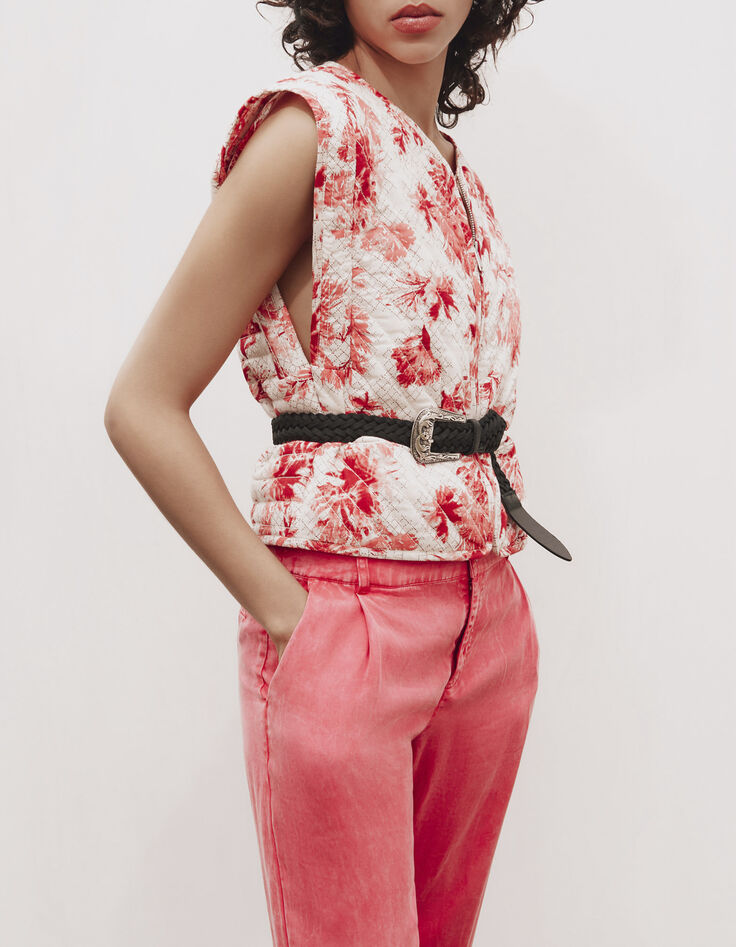 Ärmellose gesteppte Jacke mit Blumenprint, rosa, Damen-1