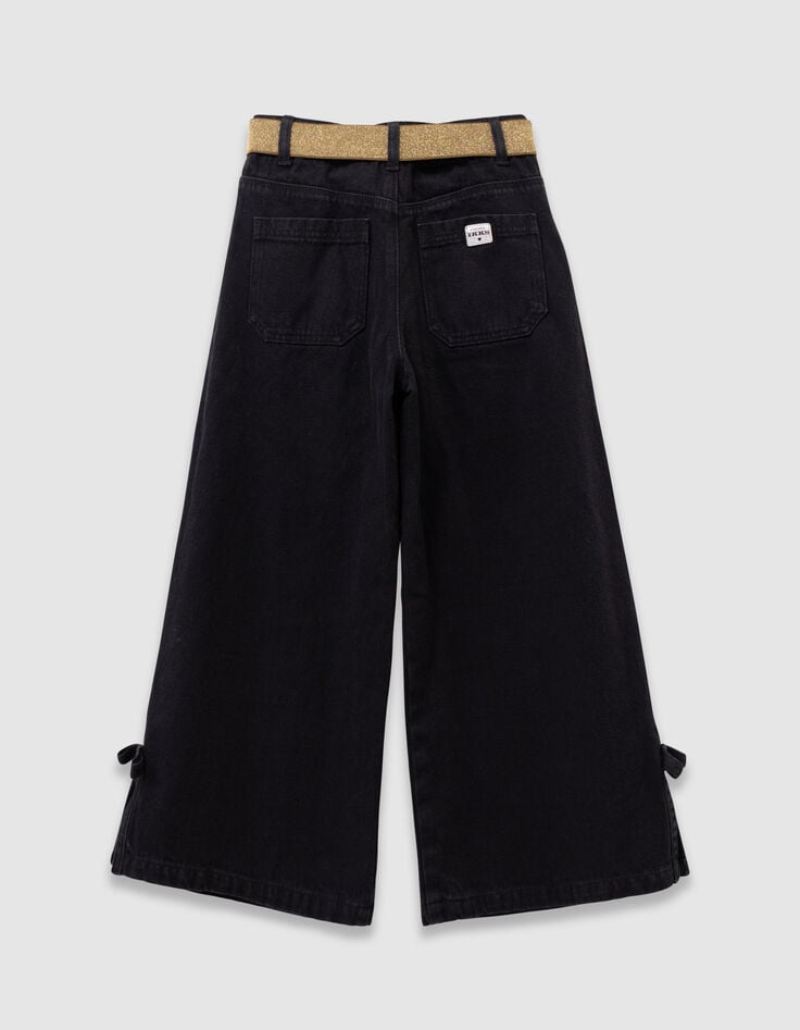 Schwarze weite Mädchenjeans mit Falten und Schleifen-3 Schwarze weite Mädchenjeans mit Falten und Schleifen-3