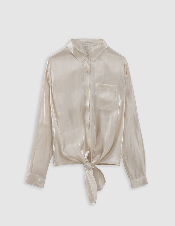 Dameshemd met beige goudlam&eacute; stropdas-6