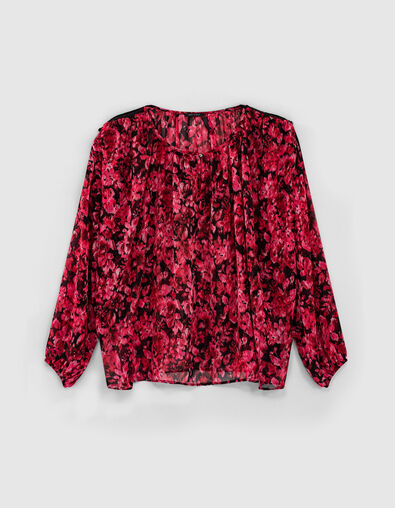 Damenvoilebluse mit rosa Blumenprint und offenen &Auml;rmeln - IKKS