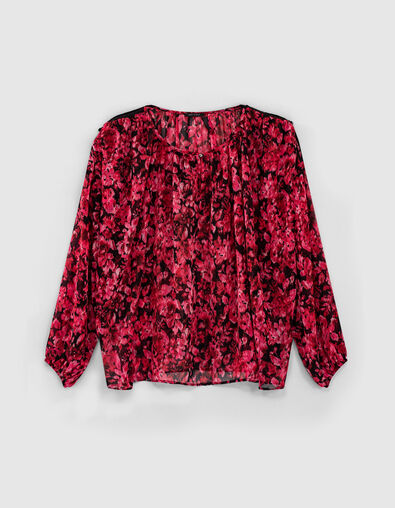 Women’s pink floral print voile blouse with open sleeves - IKKS
