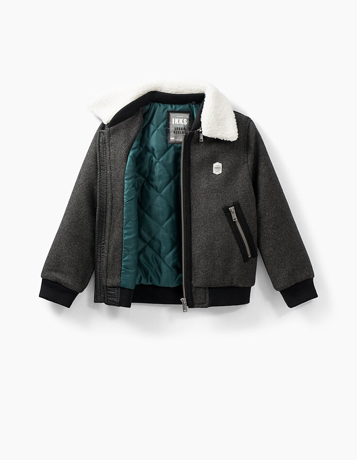 Boys’ anthracite grey marl Sherpa collar jacket-7