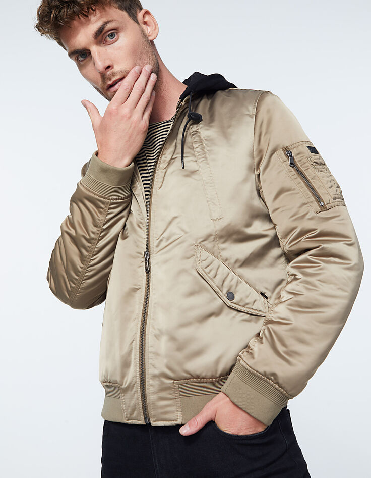 Bomber vison à capuche molleton amovible Homme-1