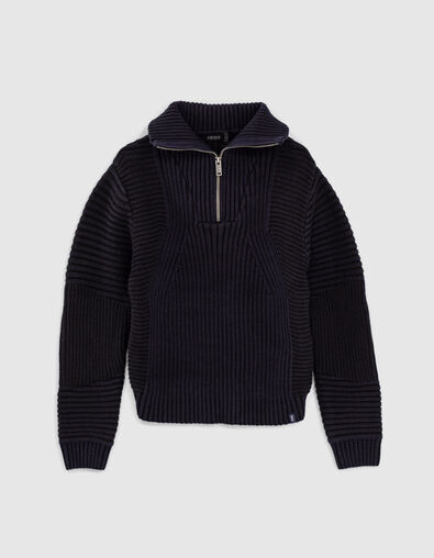 Boys’ dark blue knit zip-neck sweater - IKKS