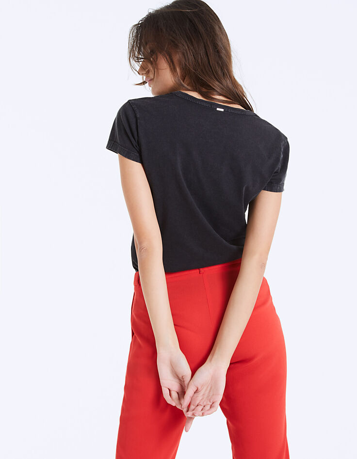 Tee-shirt col V coton noir visuel LA Drive femme-3 Tee-shirt col V coton noir visuel LA Drive femme-3