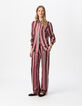 Women’s burgundy striped neck tie shirt-1