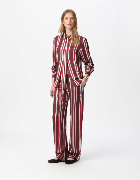 Women’s burgundy striped neck tie shirt - IKKS