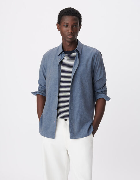 Chemise regular bleue faux uni manches longues Homme - IKKS
