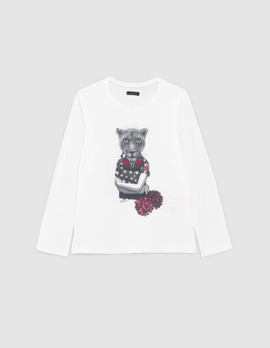 Girls&rsquo; off-white lion-cheerleader image T-shirt - IKKS