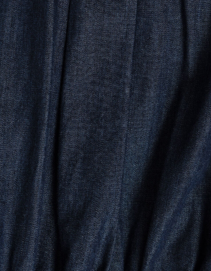 Mujer maxi vestido abotonado de denim crudo-9