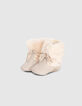 Baby girls’ ecru fur-lined lace-up boots-1