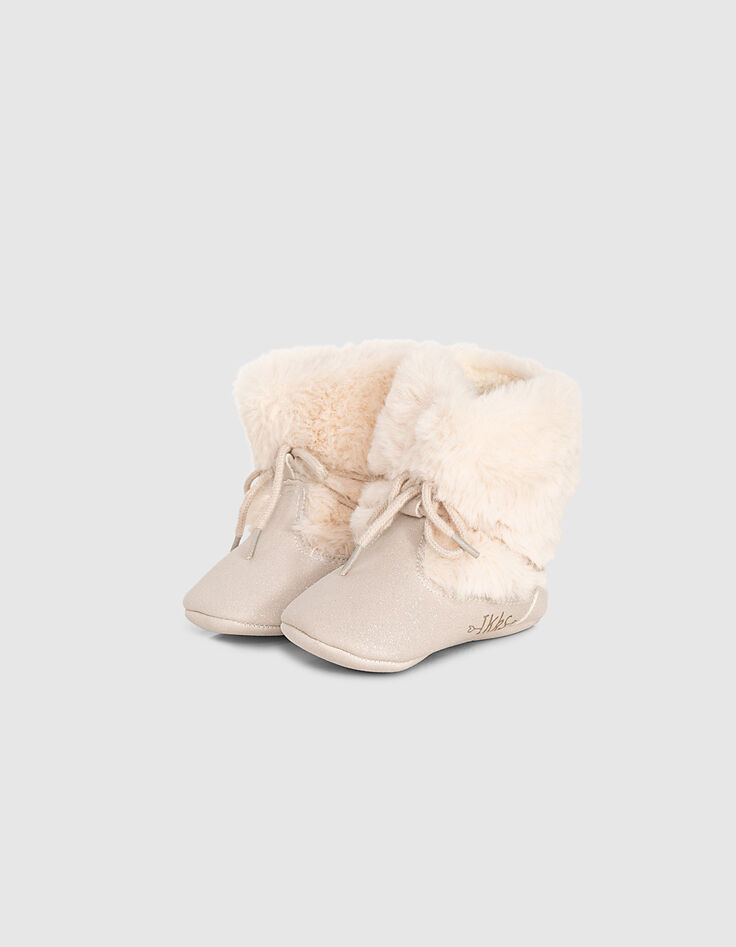 Baby girls’ ecru fur-lined lace-up boots-1