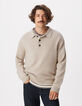 Beige gebreide herentrui met polokraag met knopen-2