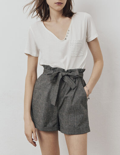 Short court à carreaux gris ceinture amovible femme - IKKS