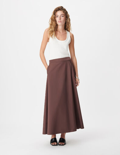Jupe longue marron en taffetas pour femme - IKKS