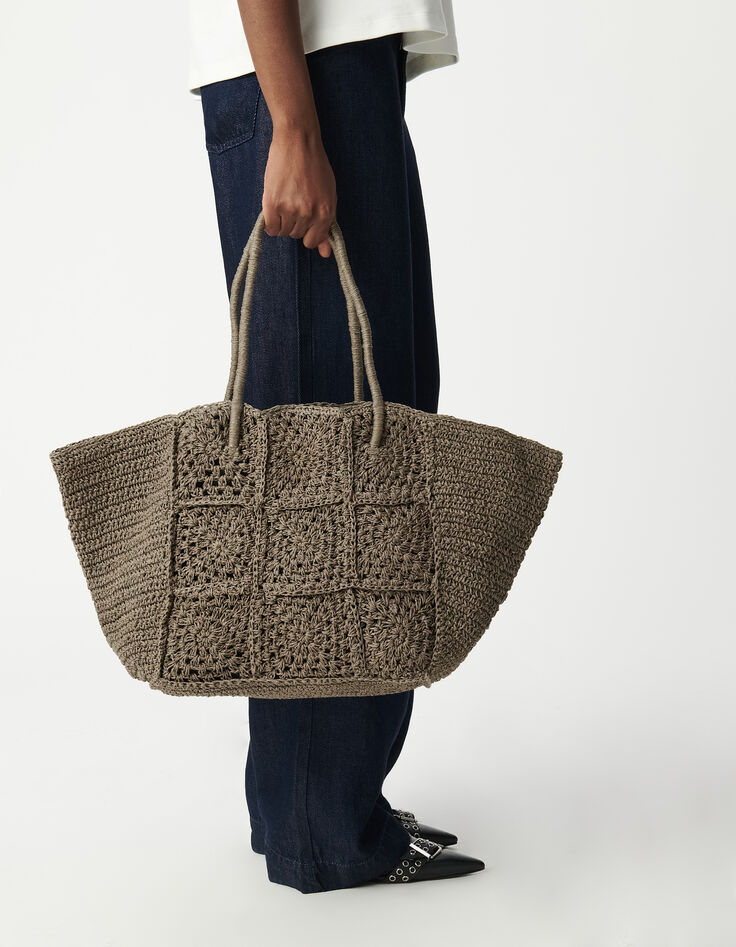 Panier kaki tressage façon raphia-7