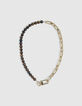 Collier marron oeil de tigre et maille trombone Femme-1