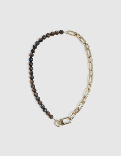 Collier marron oeil de tigre et maille trombone Femme - IKKS