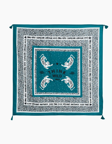 Cremewei&szlig;er und blauer M&auml;dchenschal mit Leopardentupfen - IKKS