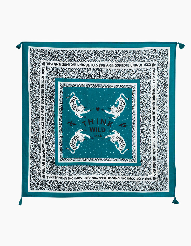 Cremewei&szlig;er und blauer M&auml;dchenschal mit Leopardentupfen-1