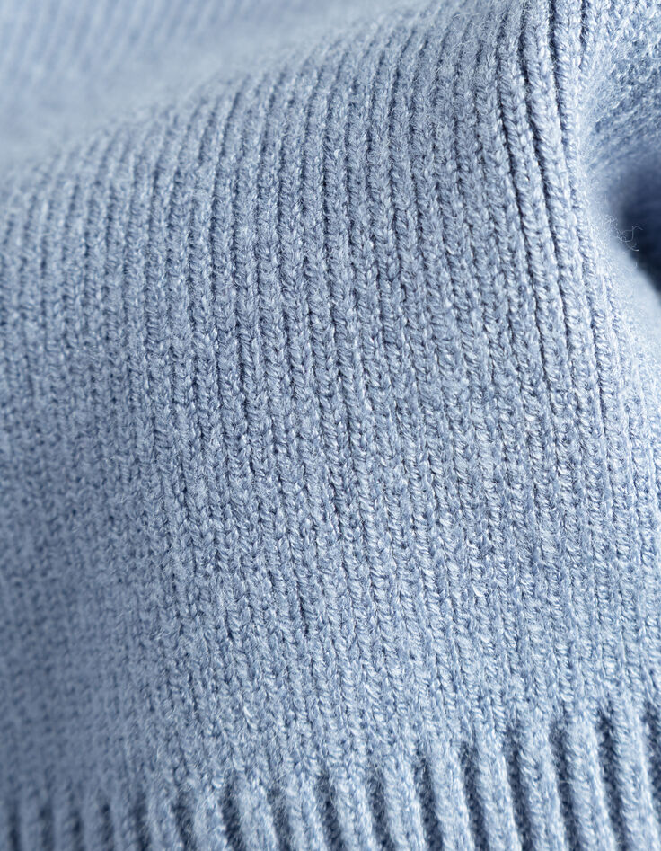 Pull oversize bleu tricot longueur cropped Femme-7