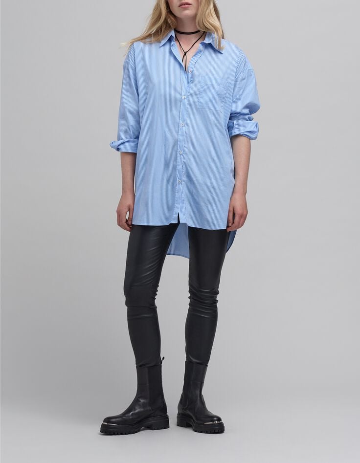 Chemise oversize ciel rayée blanc Femme-2