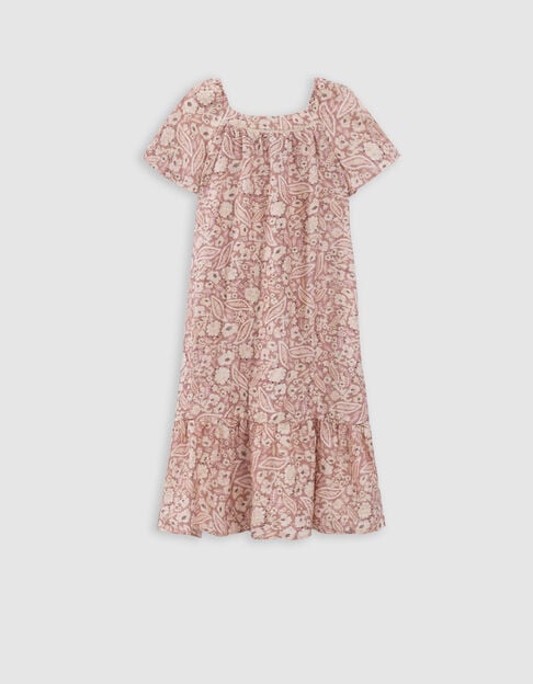 Lange roze jurk bloemen-kasjmierprint meisjes - IKKS