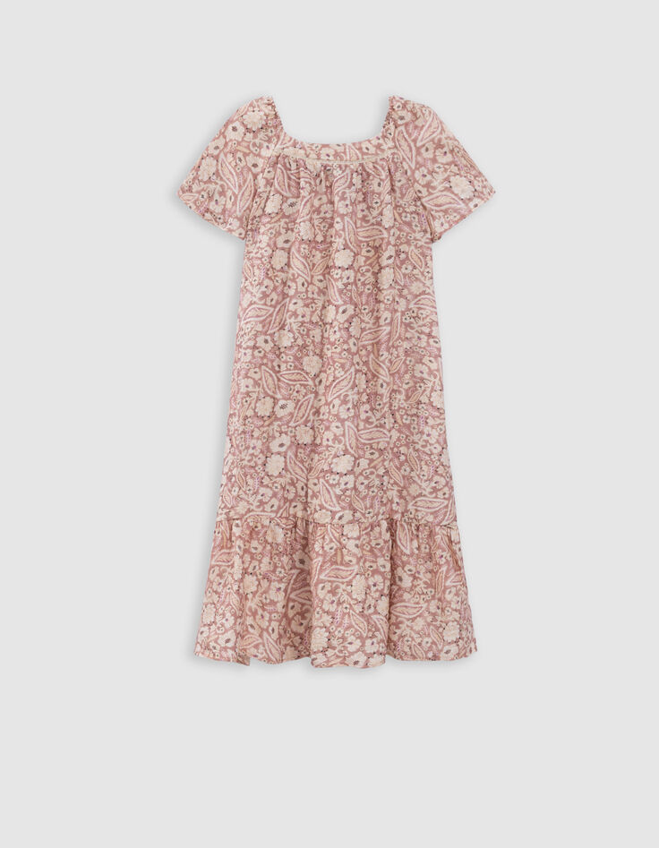 Langes rosa Kleid mit floralem Kaschmirprint-3