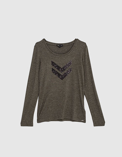 Camiseta caqui lurex con espigas lentejuelas ni&ntilde;a - IKKS
