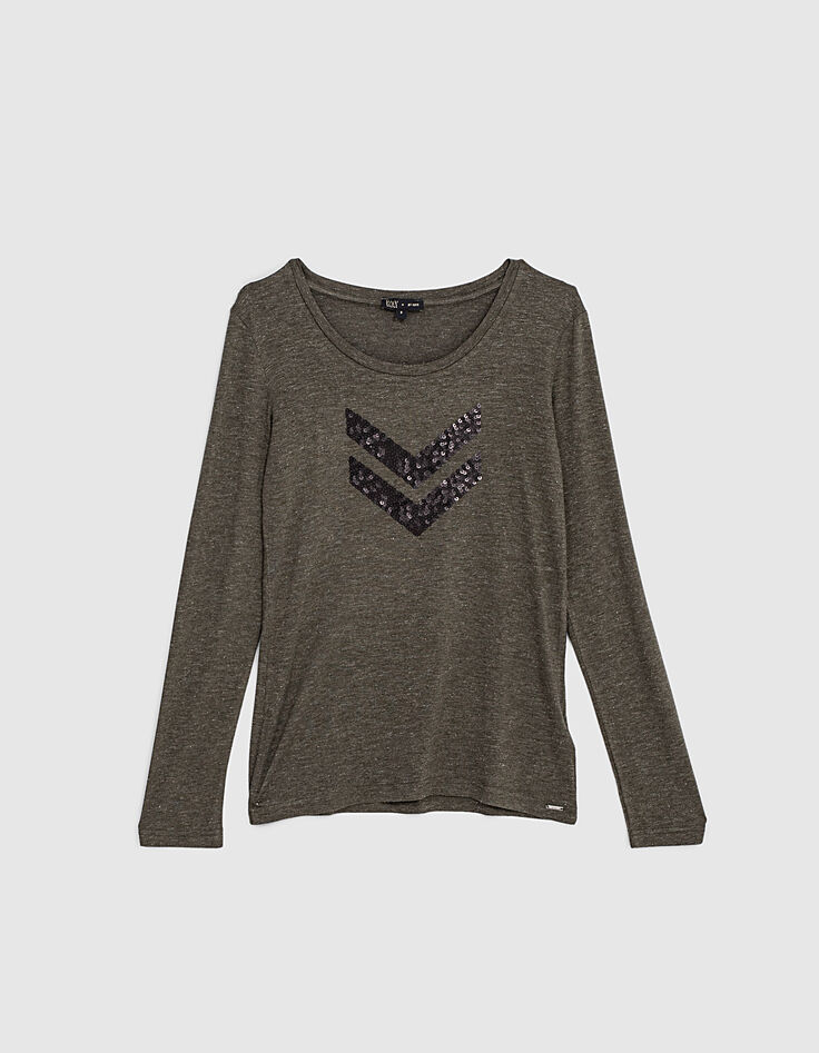 Camiseta caqui lurex con espigas lentejuelas ni&ntilde;a-1