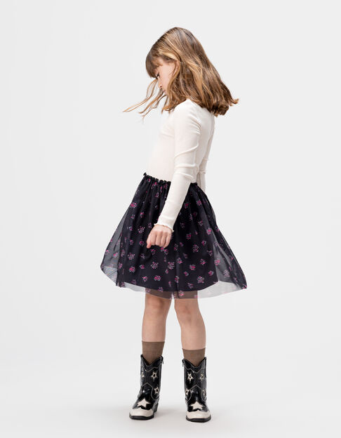 Girls’ ecru and bouquet tulle mixed-fabric dress - IKKS