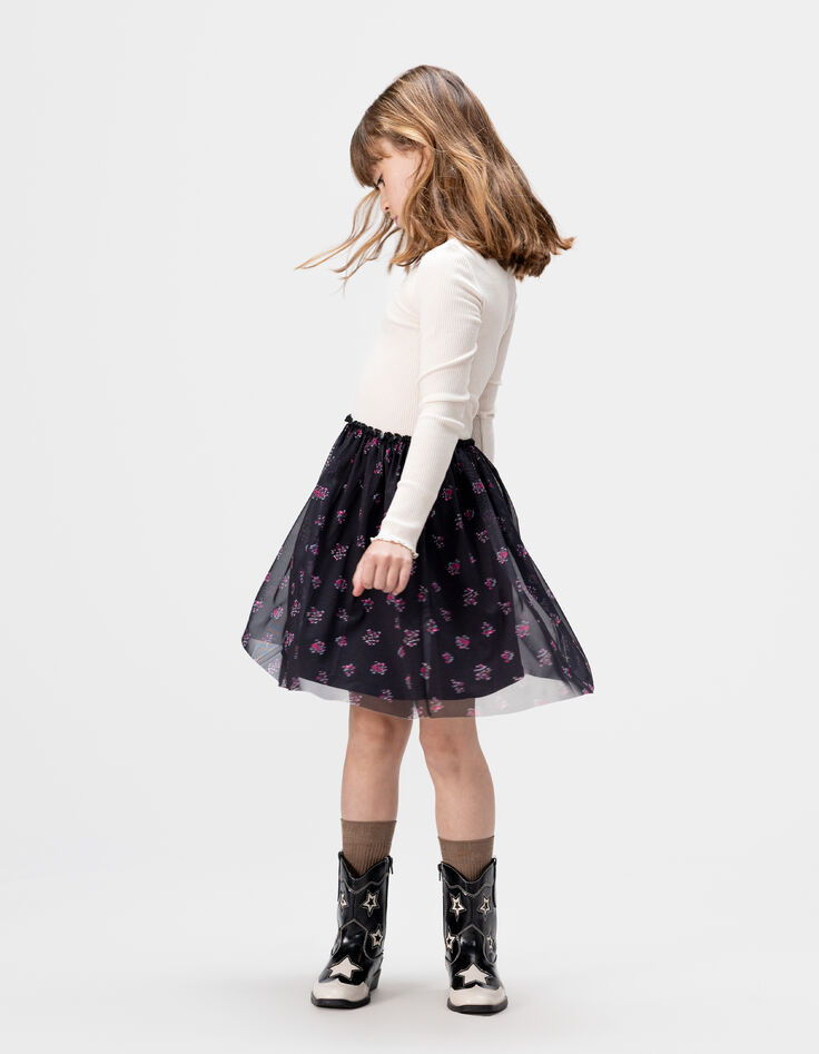 Girls’ ecru and bouquet tulle mixed-fabric dress-1