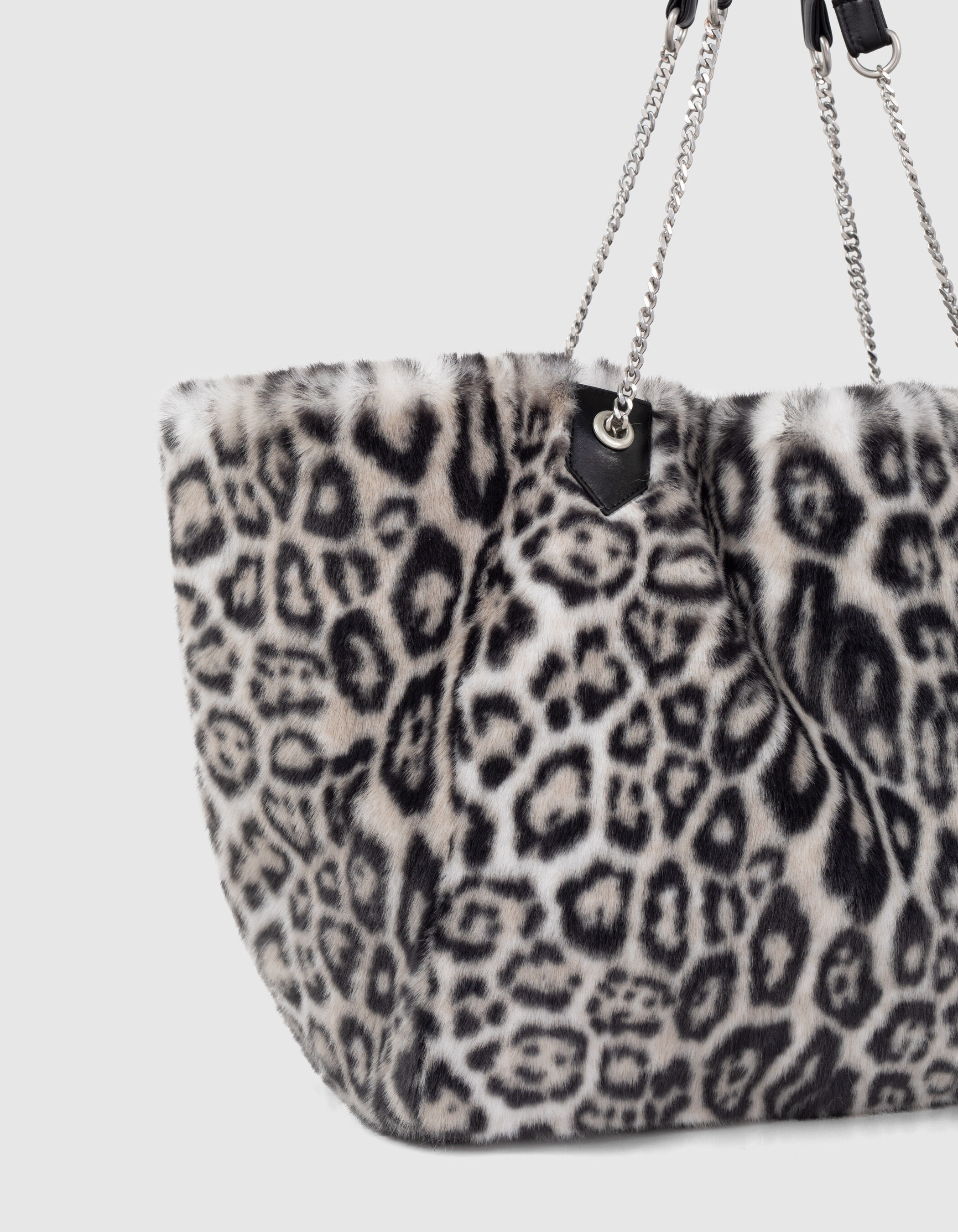 Sac cabas en fausse fourrure l opard noir et blanc femme