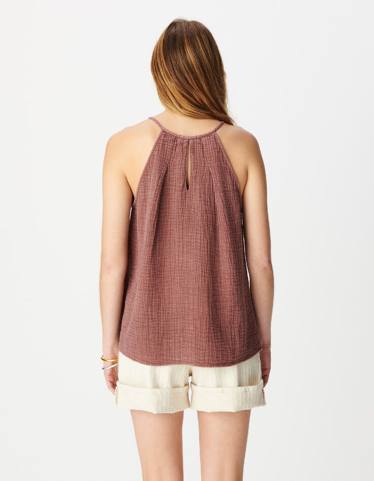 Top sans manches loose bordeaux gaze de coton Femme-4