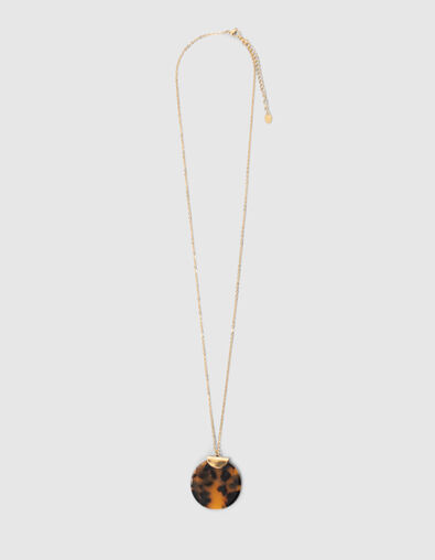 Women&rsquo;s brown tortoiseshell-style pendant long necklace - IKKS