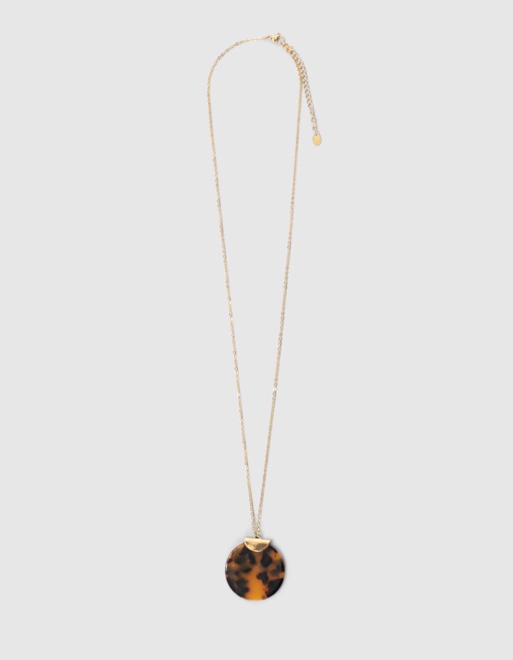 Women&rsquo;s brown tortoiseshell-style pendant long necklace-1
