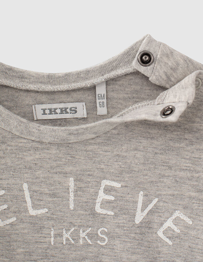 Camiseta gris zapatilla hojas algodón ecológico bebé niño  - IKKS