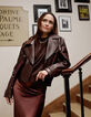 Blouson marron cuir forme trench court Femme-1