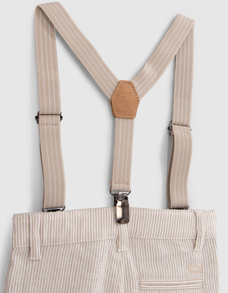 Baby boys’ beige striped occasionwear trousers with straps-7