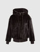 Blouson noir à capuche chevrons verts au dos Femme-7