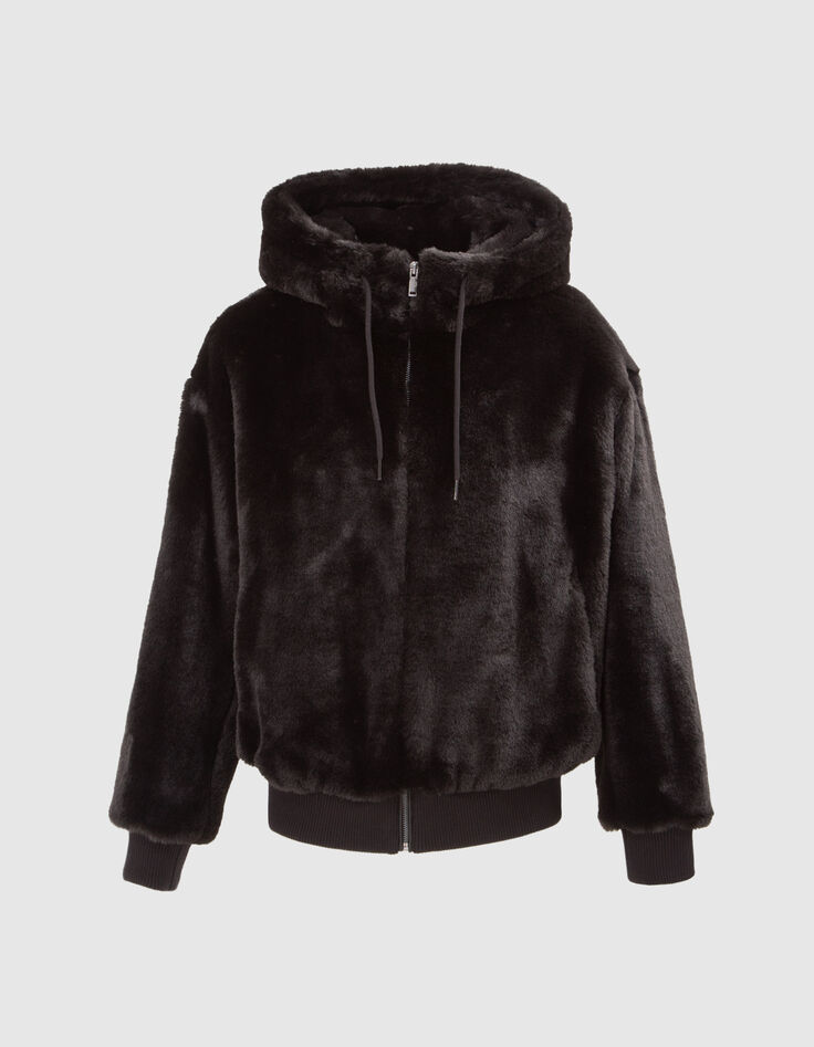 Blouson noir à capuche chevrons verts au dos Femme-7