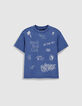 Camiseta azul de algod&oacute;n org&aacute;nico bordado mensajes  ni&ntilde;o-1