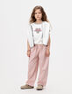 Ecru Mädchen-T-Shirt, Biowolle, Leoprint-Herzen-7