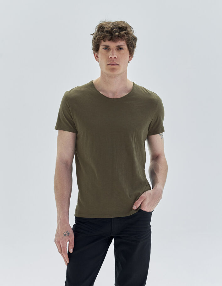 T-shirt L'Essentiel dark kaki à col V Homme-1